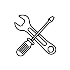 Wrench and Screwdriver Crossed Cartoon Illustration for Repair or Maintenance