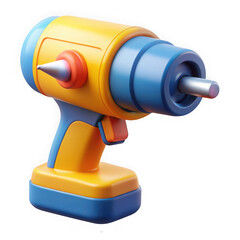 Fototapeta premium Colorful 3d rendered toy drill with blue and yellow accents isolated on transparent background