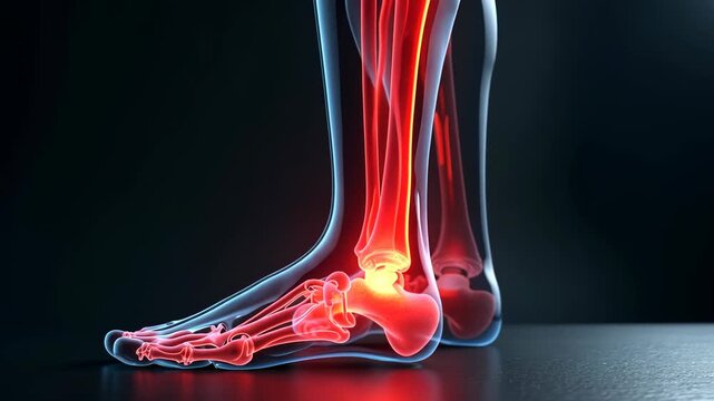 bone pain, joint ache, skeletal discomfort. Pain visualization. Bones glow indicating discomfort. Joint inflammation increases pain sensation. Skeletal radiology aids medical diagnosis.