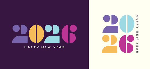 Set elegant geometric cards for 2026 New Year. Greeting posters with numbers from simple geometric shapes on minimalistic background. Template for flyer,web, cover,calendar,web. Vector illustration