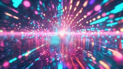 Fototapeta premium Vibrant cyberpunk glitch art background. Dynamic neon light trails on digital data. Abstract futuristic technology concept for modern design and celebration.