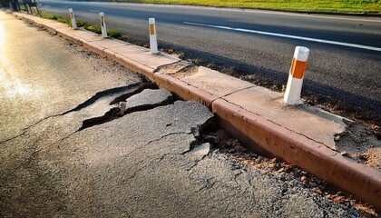 strasse und gehweg mit schaden am randstein