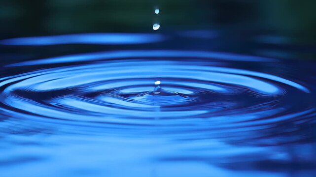Water droplet above ripples in calm blue surface, minimal motion and harmony concept - Powered by Adobe