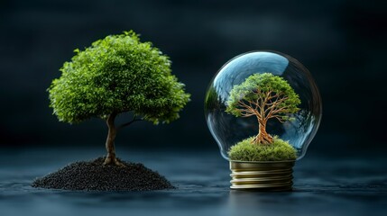 Trees, bulbs nature power, sustainability concept