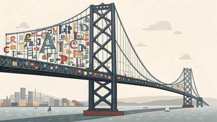 Fototapeta premium Suspension Bridge Alphabet Illustration