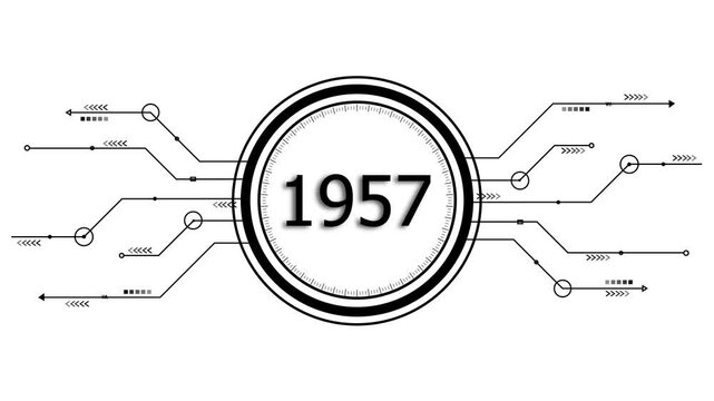 Futuristic Digital Interface Design Featuring Year 1957 Abstract Tech Circuitry Elements Modern