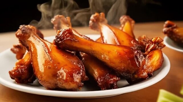 Crispy Golden Chicken Wings on Rustic Platter for National Chicken Wing Day Celebration with Copy Space