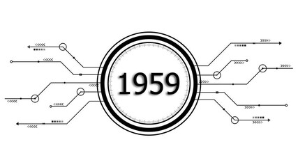 Futuristic 1959 Digital Clock Interface Design Abstract Technology Concept Circuit Board Style