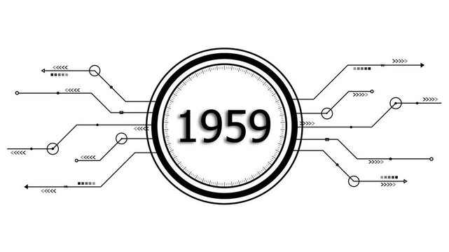 Futuristic 1959 Digital Clock Interface Design Abstract Technology Concept Circuit Board Style