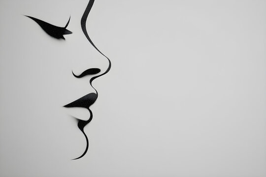 Minimalist Essence: Abstract Flowing Lines Forming Human Face in Black and White
