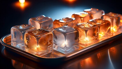 lit ice cubes on a tray