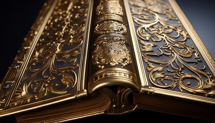 a close up of a book spine with intricate gilded details