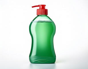 green dish soap bottle with a red cap isolated on a white background ideal for cleaning product packaging and advertising concepts
