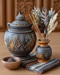 Incense Display With Natural Ethnic Elements high resolution image