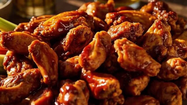 Crispy Golden Chicken Wings on Rustic Platter for National Chicken Wing Day Celebration with Copy Space