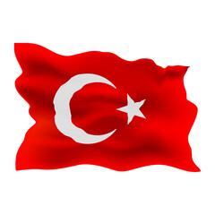 Waving flag of Turkey on a white background. 3D illustration.