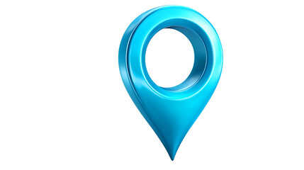Bright azure map pointer icon graphic element, precise location pinpoint on transparent background