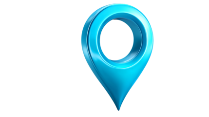Bright azure map pointer icon graphic element, precise location pinpoint on transparent background