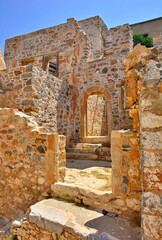 The abandoned old  buildings leper station  on the island of Spinalonga. It was used as a leper colony from 1903 to 1957. Now a popular tourist destination.
