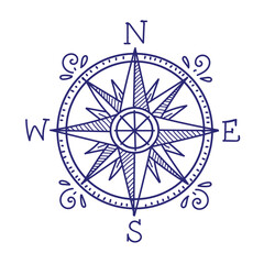 Obraz premium Compass wind rose Doodle hand drawn style vector design 