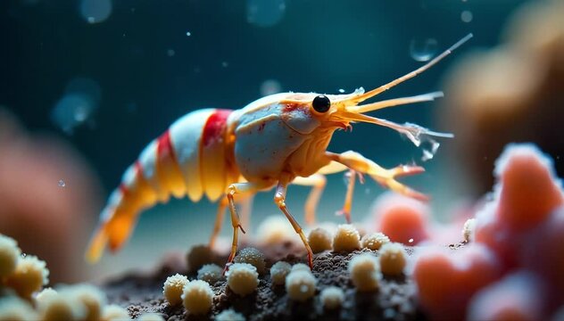 Shrimp eating plankton with tiny legs