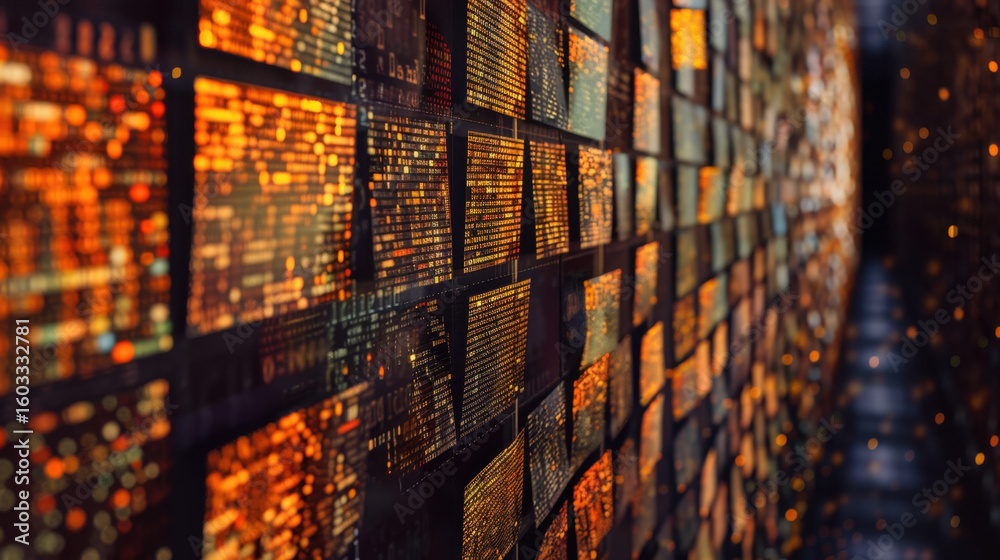 Poster digital data visualization abstract technology glowing patterns vibrant colors information flow futu