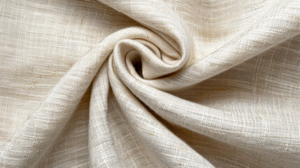 Close up view of fine linen fabric in off white, showcasing its soft texture and subtle weave, perfect for various textile applications. fabric exudes elegance and simplicity
