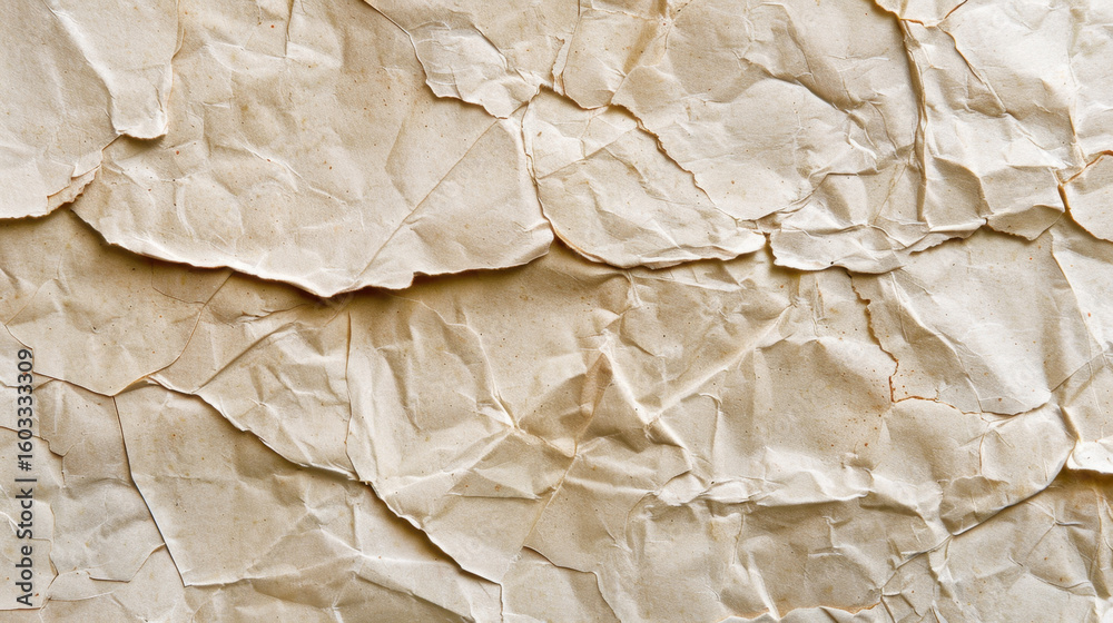 Poster crumpled paper texture in light beige color creates unique and artistic background, perfect for vari