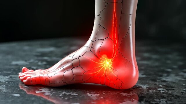 pain foot, joint inflammation, tendon damage. Chronic discomfort. Inflammation causes severe foot agony. Tendons heal through adequate rest. Discomfort reflects underlying health issues.