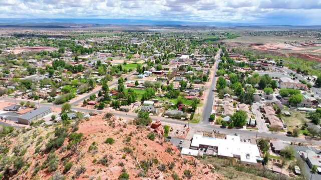 Aerial Kanab Utah Cityscape Red Rock Terrain Fly Over Forward Motion