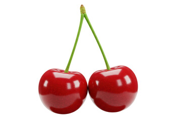 Isolated Pair of Ripe Red Cherries Fresh