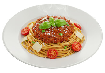 Isolated Classic Spaghetti Bolognese on White Plate