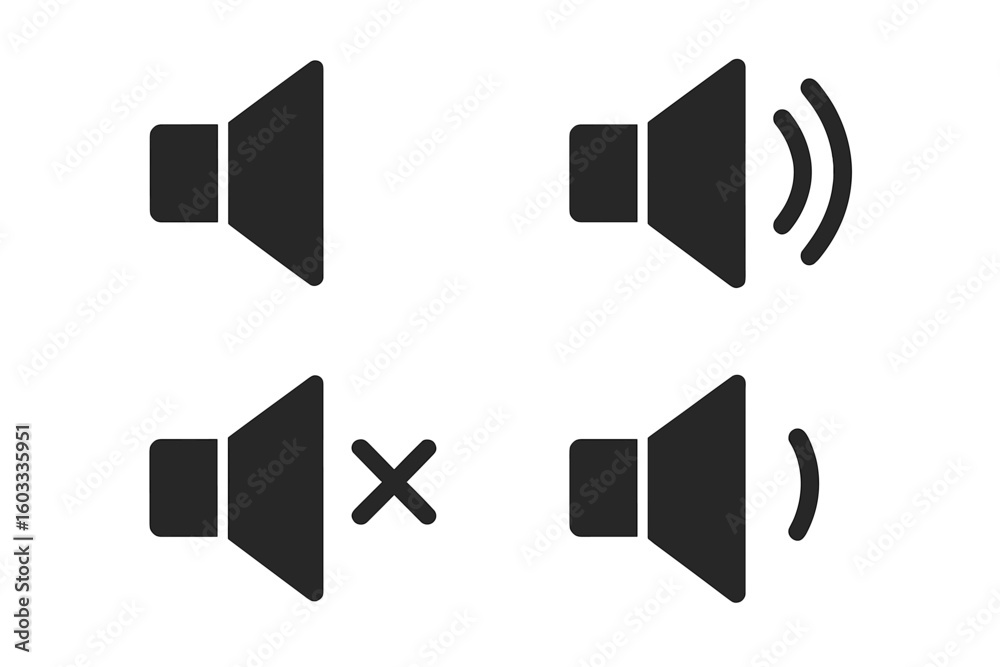 Poster sound volume icon set vector illustration. audio speaker symbol collection for web design. ui ux int