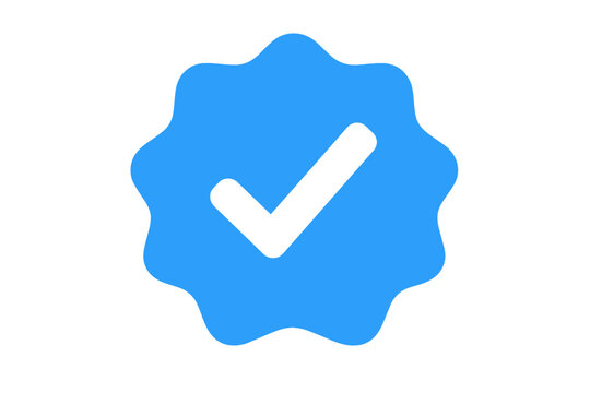 Blue tick verified icon for social media profile. Approved user account badge. Official checkmark sign for authenticity. Vector illustration of a certification symbol. Trust mark.