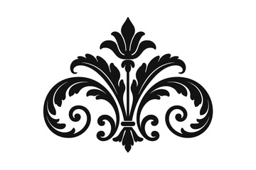 Vintage damask ornamental element. Baroque floral scroll filigree design. Ornate classic retro motif for wedding invitation, frame border or luxury pattern. Vector art.