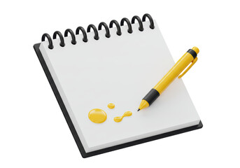 Isolated Open Spiral Notebook with Yellow Pen and Ink Spill