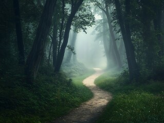 Fototapeta premium Mystical Foggy Forest Path Enchanting Nature Scene