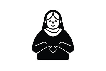 grandmother knitting vector icon illustration