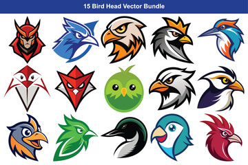 Fototapeta premium Collection of diverse bird head illustrations and cartoon characters