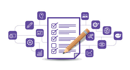 Task management infographic with checklist and icons