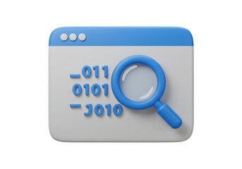 Isolated Magnifying Glass Over Browser Screen Showing Digital Data