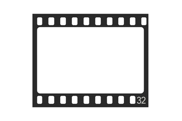 Blank film strip frame. Single 35mm photo negative border. Old retro vintage movie camera template. Photography cinema concept. Black and white vector on transparent background.