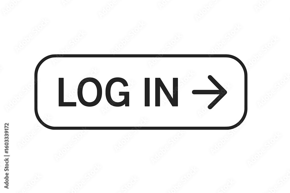 Poster modern login button vector icon. web app login ui. minimal black outline log in button with arrow. u
