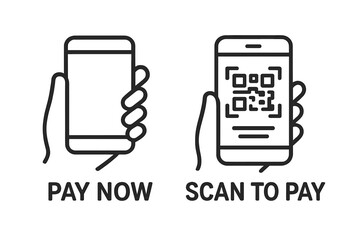 Mobile Payment Line Icons, Digital Wallet Pay Now and Scan to Pay with Smartphone, QR Code Transaction, Fintech Vector, Contactless Money Transfer, E-wallet Payment Technology Concept
