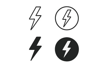 Lightning bolt icon set. Simple flash symbol collection. Power, energy, and electricity signs. Modern vector pictogram glyph for web and app design. Isolated element.