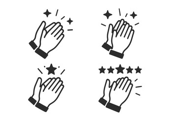 Applause flat icon set. Human clapping hands with stars. Quality rating symbol for voting and feedback. Vector illustration for customer review, success and appreciation.