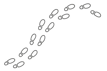 Footprint trail vector path. Human shoe step track. Journey, follow, walk concept. Progress, direction, route. Detective evidence investigation. Seamless boot print silhouette.