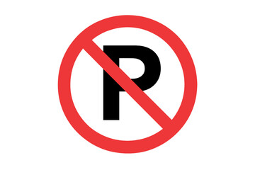 No parking sign vector icon illustration. Roadside traffic regulation symbol for stopping and transport. Forbidden, restricted, and prohibited area for cars. Warning street sign.