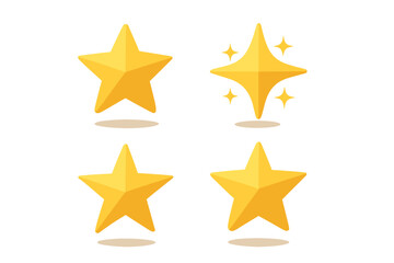 Golden star vector icons set. Yellow stars for rating, quality, and success. Award and favorite symbols. Shiny decorative elements with shadow. Flat design illustration.