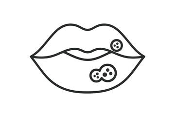 Naklejka premium Herpes lips icon. Cold sore on mouth, symbol of viral infection. Medical vector illustration for dermatology, medicine packaging. Health problem, disease symptom outline logo.